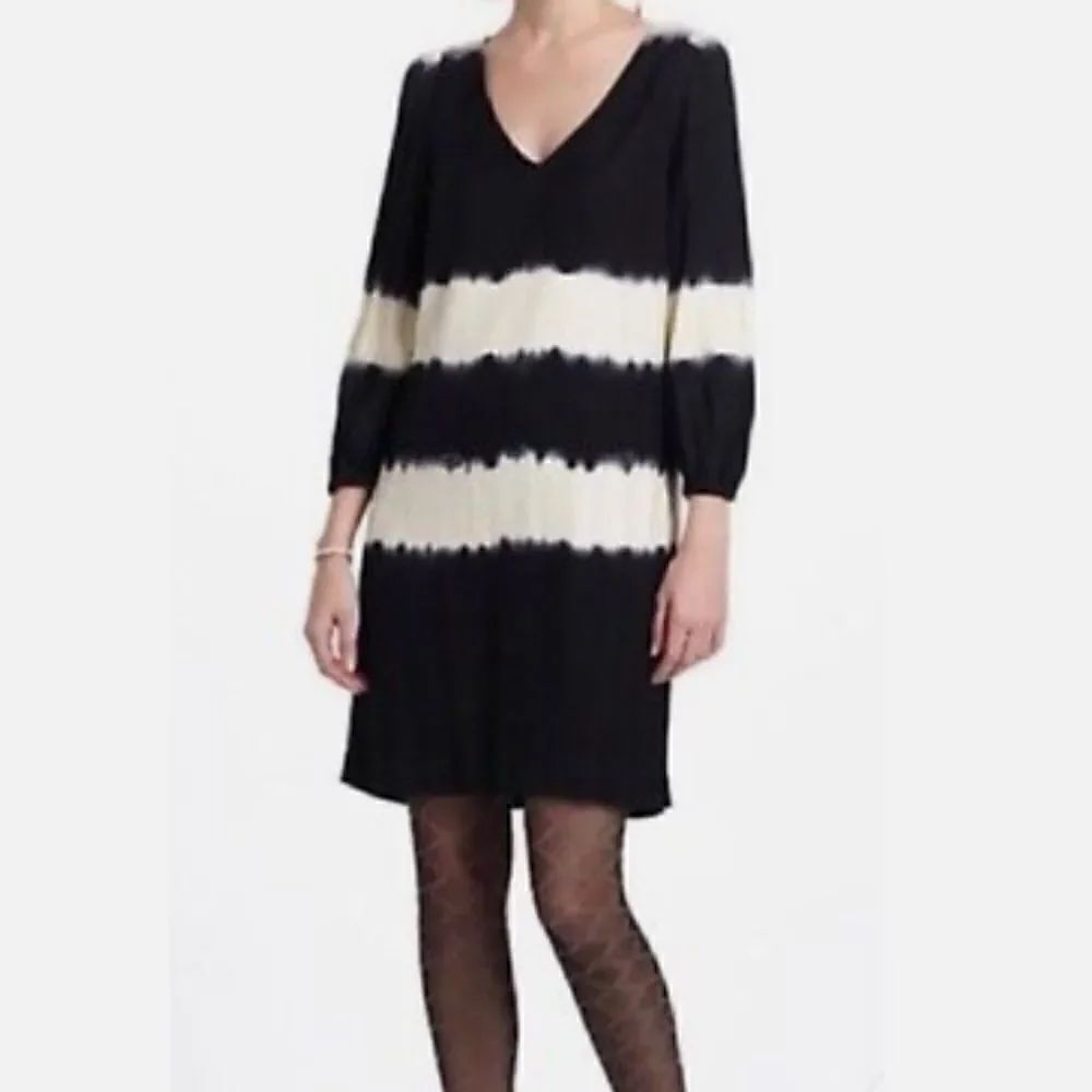 Anthropologie Floreat Navy and Cream Tie Dye Stripe Dress